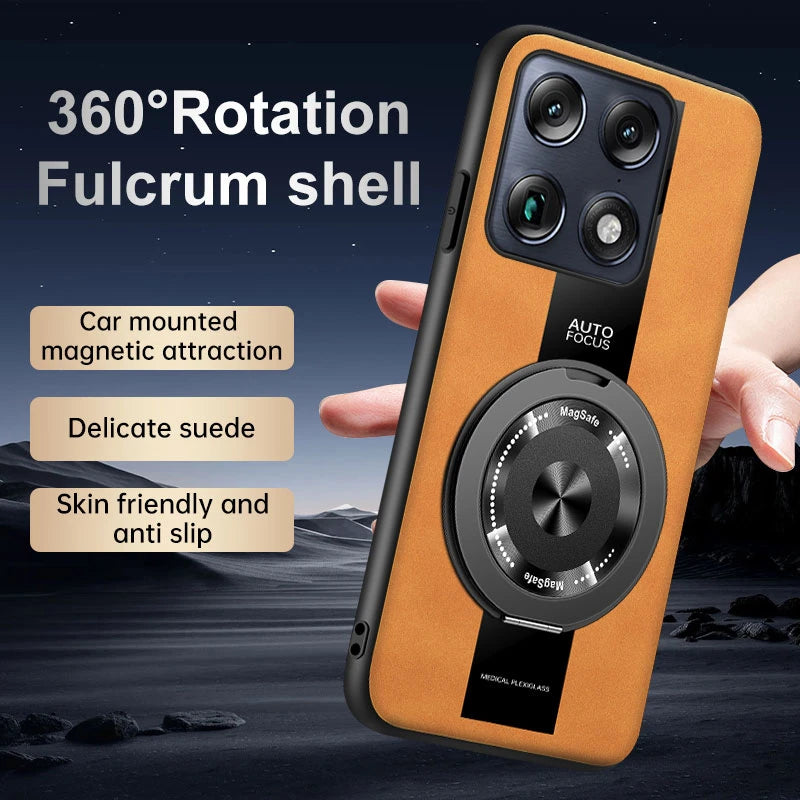 Luxury Magnetic Leather Phone Case with Rotating Ring Stand
