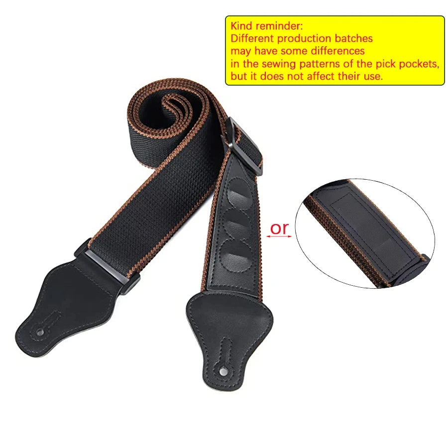 7Pcs/Set Guitar Strap Black PU Leather + Cotton