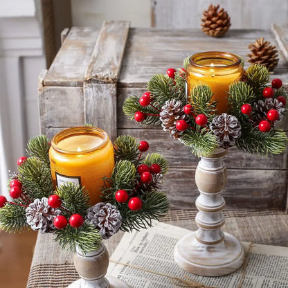 Christmas Pine & Berry Candle Ring Wreath