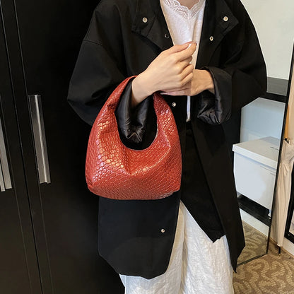 Women’s Woven Embossed PU Leather Hobo Shoulder Bag