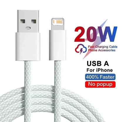 20W Braided Lightning Charging Cable with Reinforced Nylon Weave