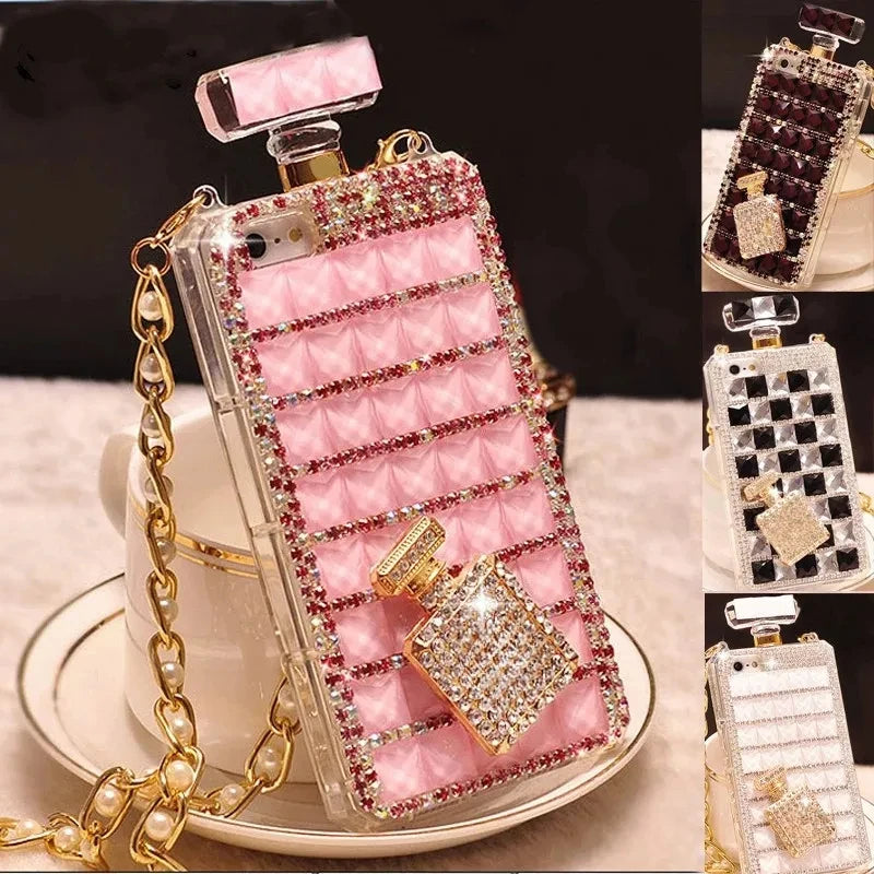 Diamond Perfume Bottle Chain Handbag Cover For iPhone 15 14 13 12 11 Pro X XS