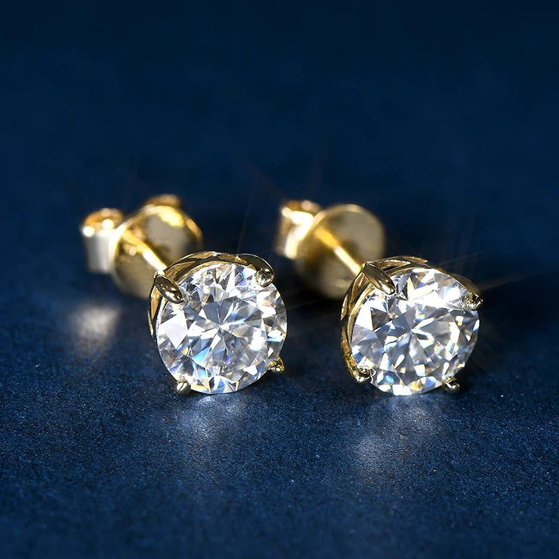 14K Gold Moissanite Screw Back Earrings