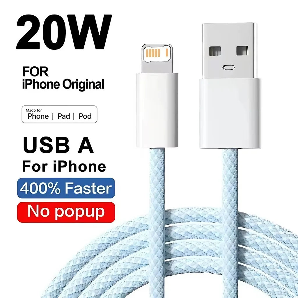 20W Braided Lightning Charging Cable with Reinforced Nylon Weave