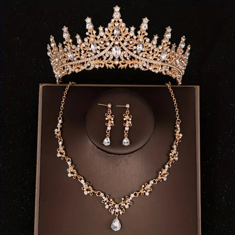 Bridal Crown Necklace Earrings Jewelry Set