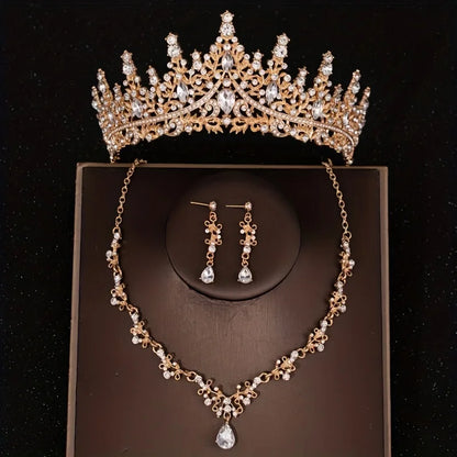 Bridal Crown Necklace Earrings Jewelry Set