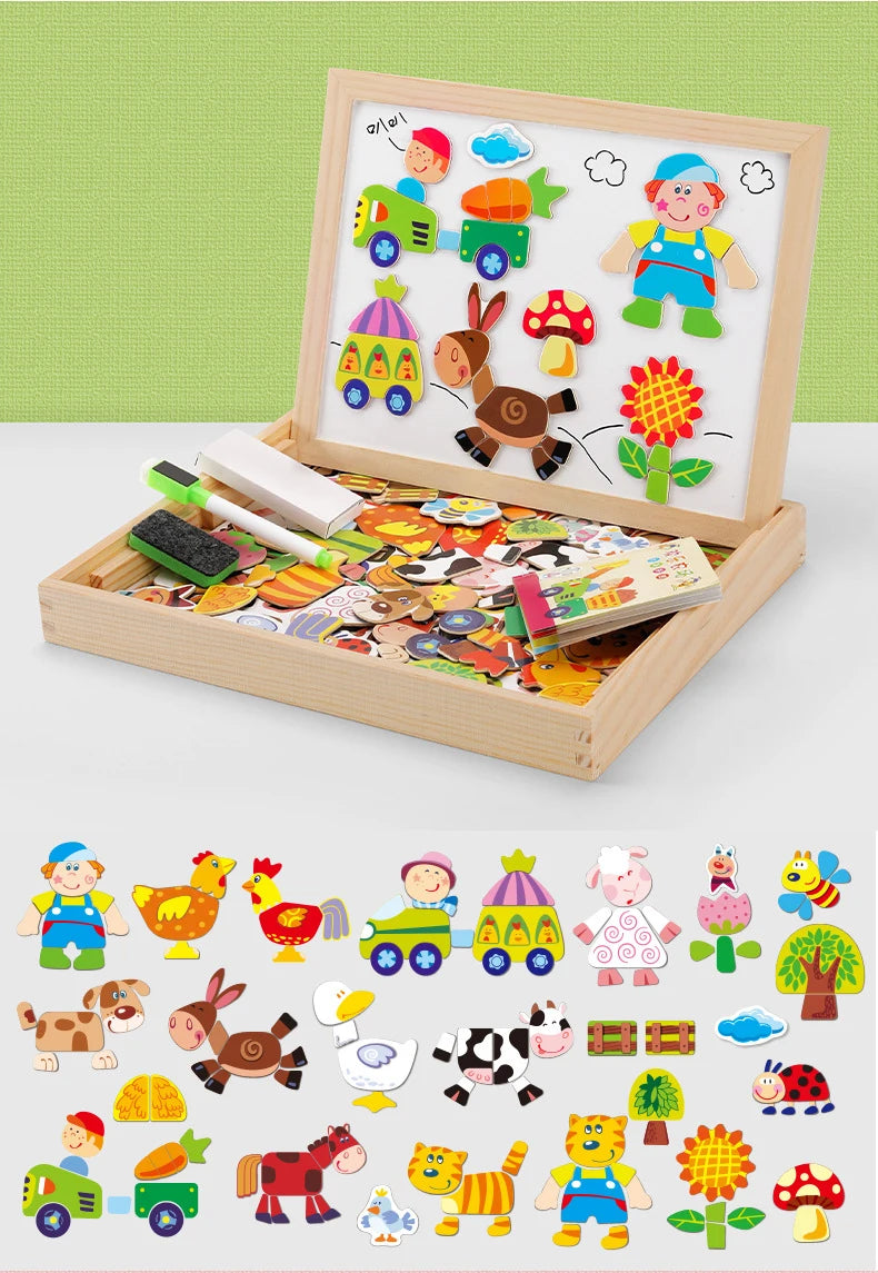 Wooden Magnetic Puzzle & Drawing Board Set