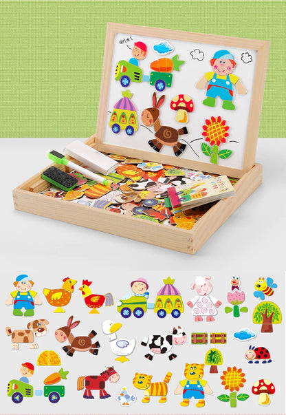 Wooden Magnetic Puzzle & Drawing Board Set