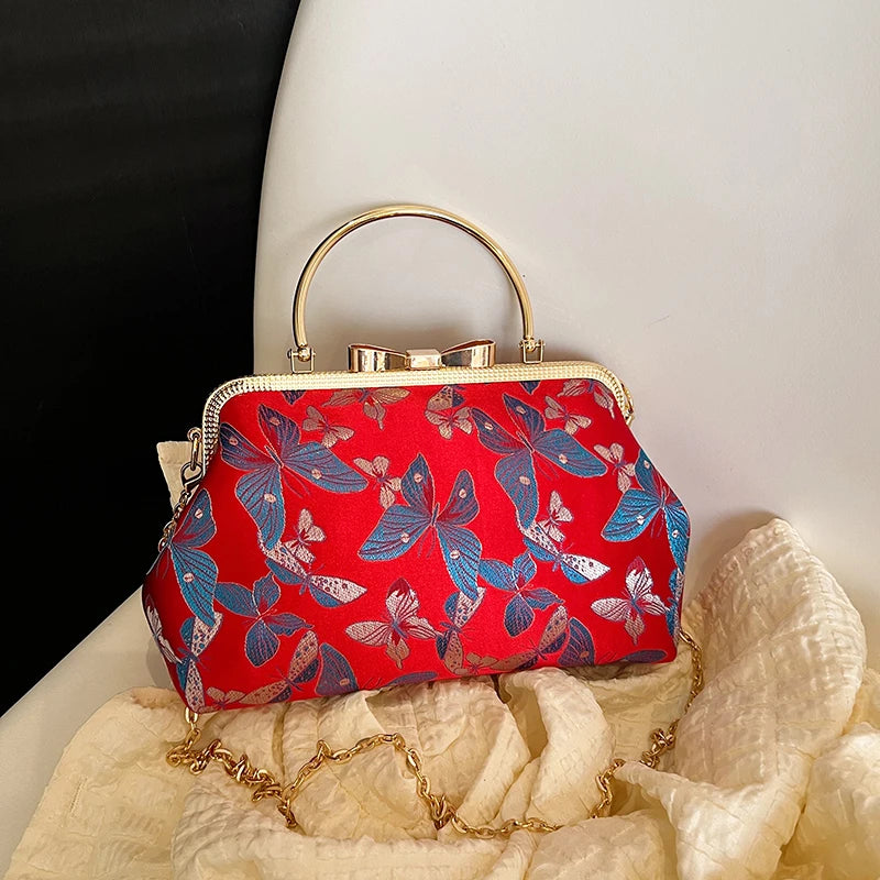 Vintage Embroidered Chain Clutch Handbag