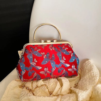 Vintage Embroidered Chain Clutch Handbag