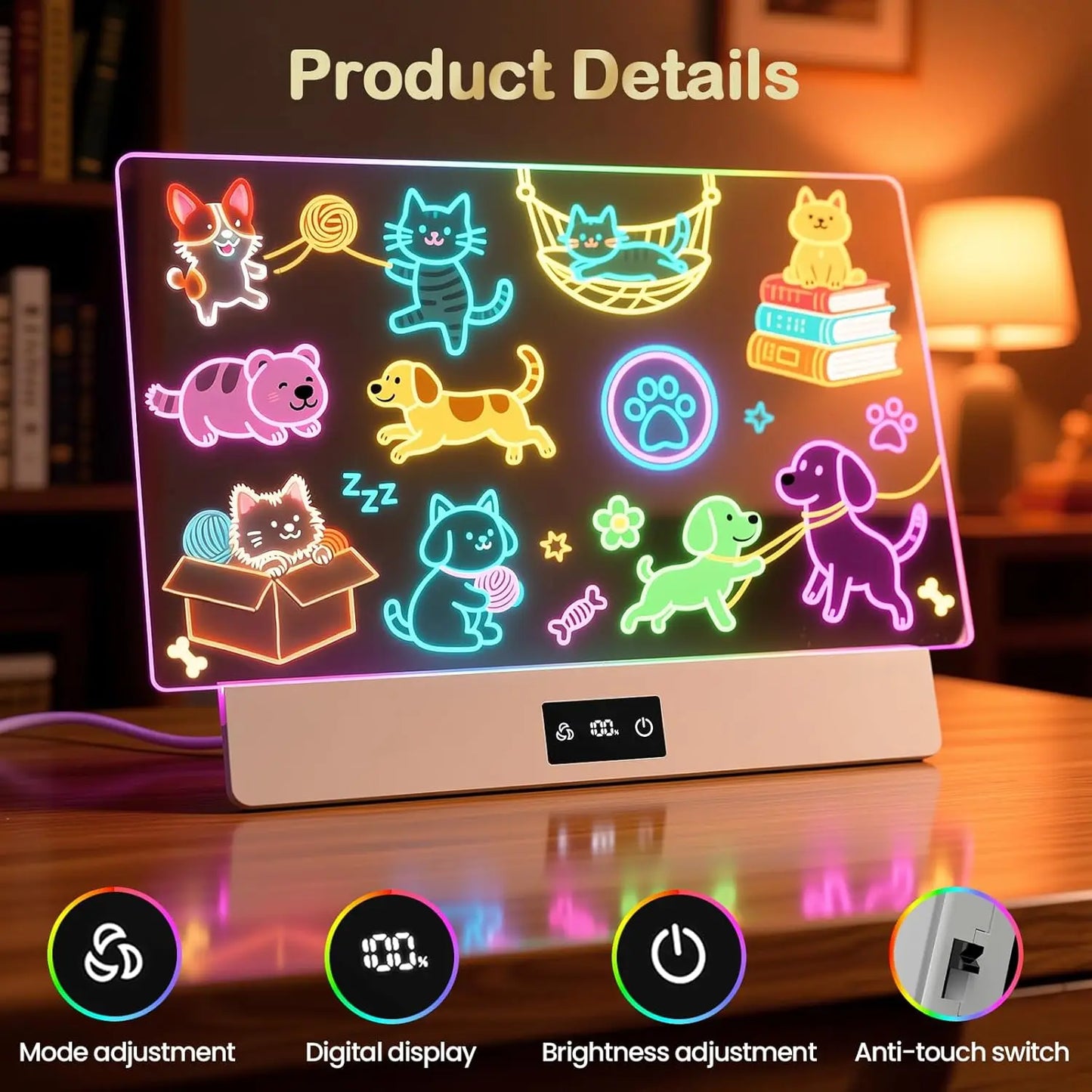 Kids LED Writing Board – Adjustable Brightness Glow Drawing Pad with Neon Pens