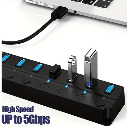4/7-Port USB 3.0 Hub with LED Switch Power Adapter