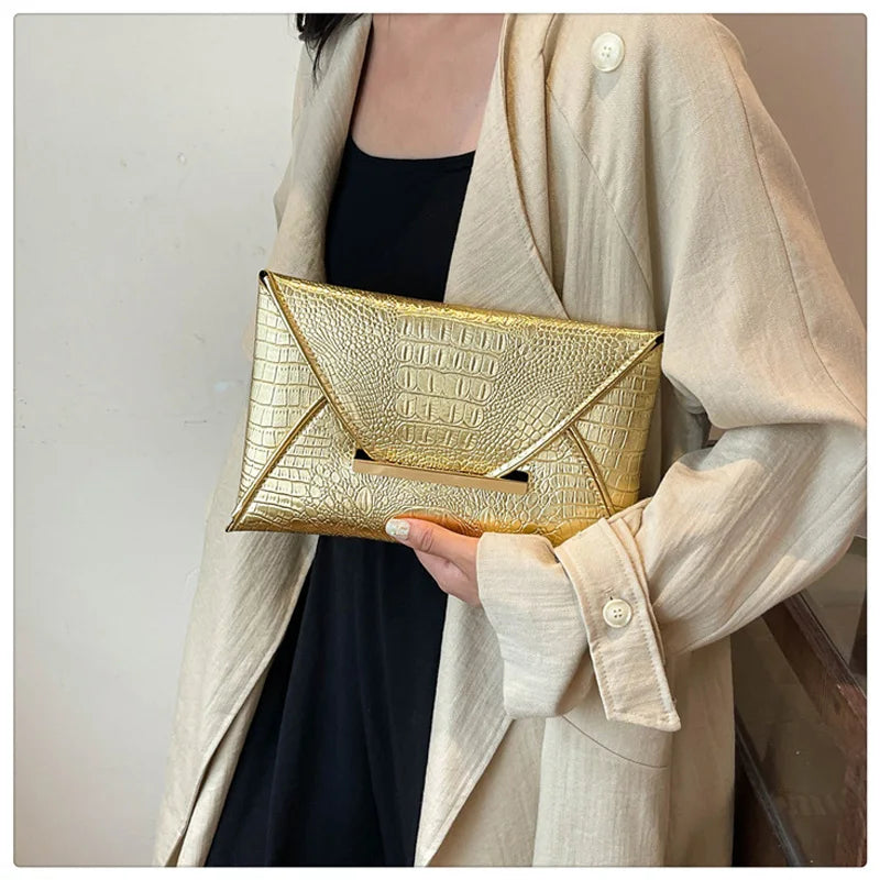 Crocodile Pattern Envelope Clutch Bag for Women