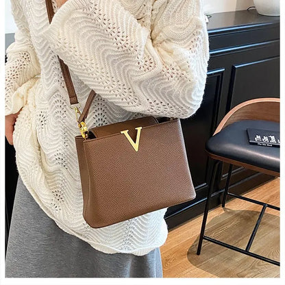 Buckled Leather Shoulder Handbag