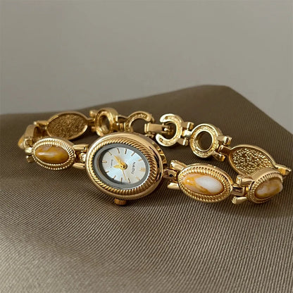 Oval Gemstone-Style Quartz Bracelet Watch