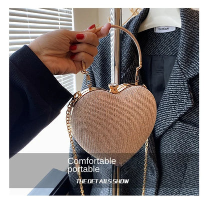 Heart-Shaped Evening Clutch Bag with Chain Strap