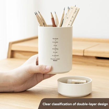 Minimalist Double-Layer Desk Organizer Pen Holder for Office & Makeup Brushes