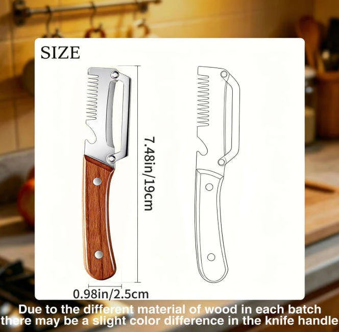 3-in-1 Stainless Steel Vegetable & Fruit Peeler with Oak Handle