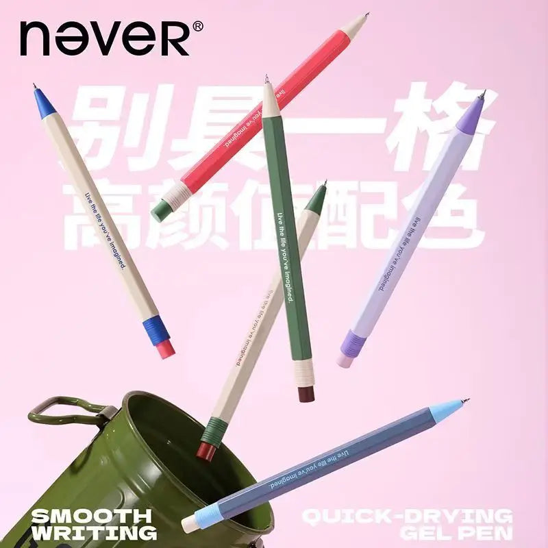 Never Hexagonal Bar Metal Retractable Gel Pen 0.5mm Quick-Drying & Weighted Black Signature Pen Aesthetic Stationery Gift