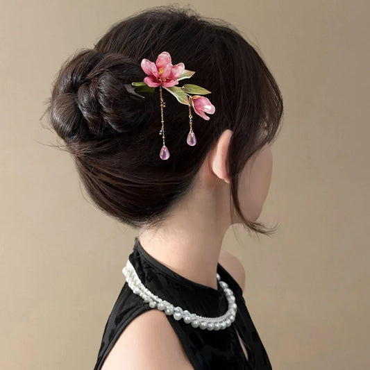 Chinese Style Floral Hair Stick with Tassel