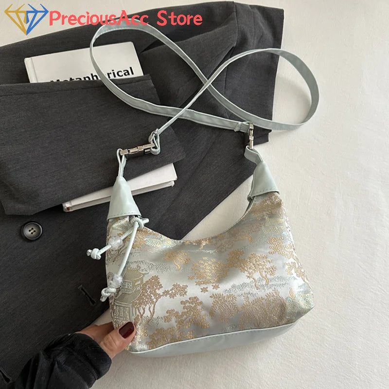 Chinese Embroidered Canvas Shoulder Handbag