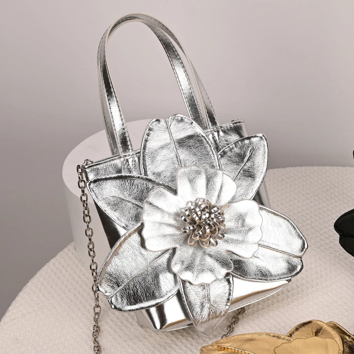 3D Floral PU Leather Bucket Handbag