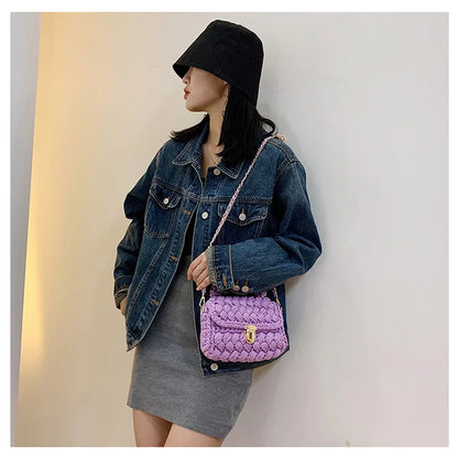 Woven Cotton Chain Crossbody Handbag
