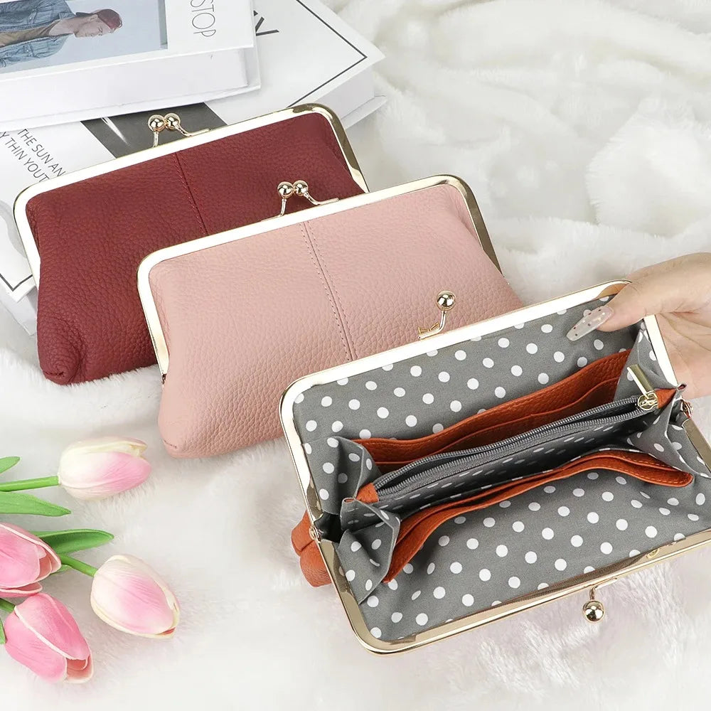 Genuine Leather Kiss Lock Wallet