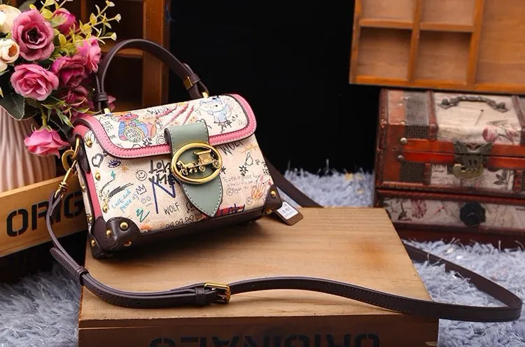 Vintage Graffiti Bear Top Handle Satchel Bag