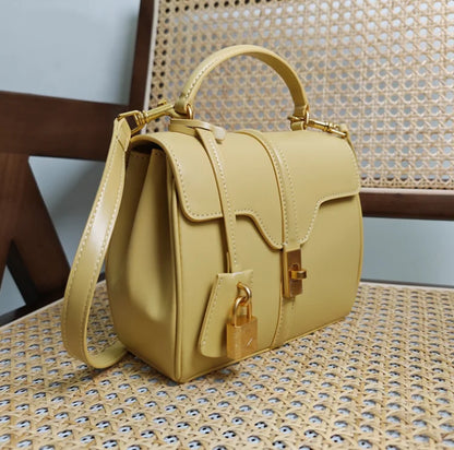 Genuine Split Leather Top Handle Satchel Bag