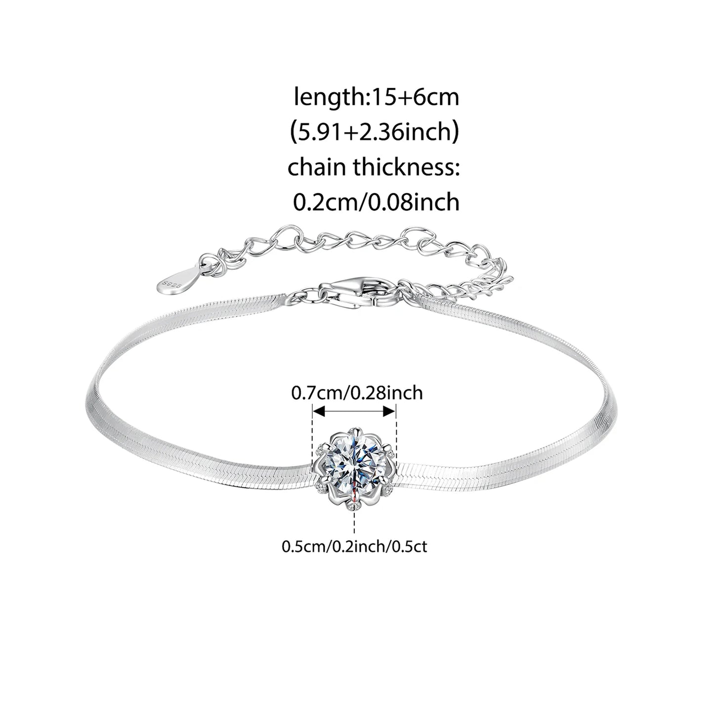 925 Sterling Silver Moissanite Flower Bud Bracelet