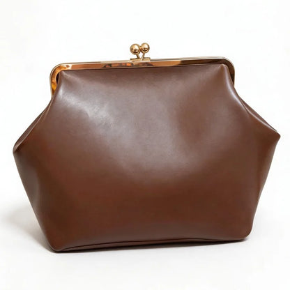 Women's PU Leather Kiss Lock Shell Handbag