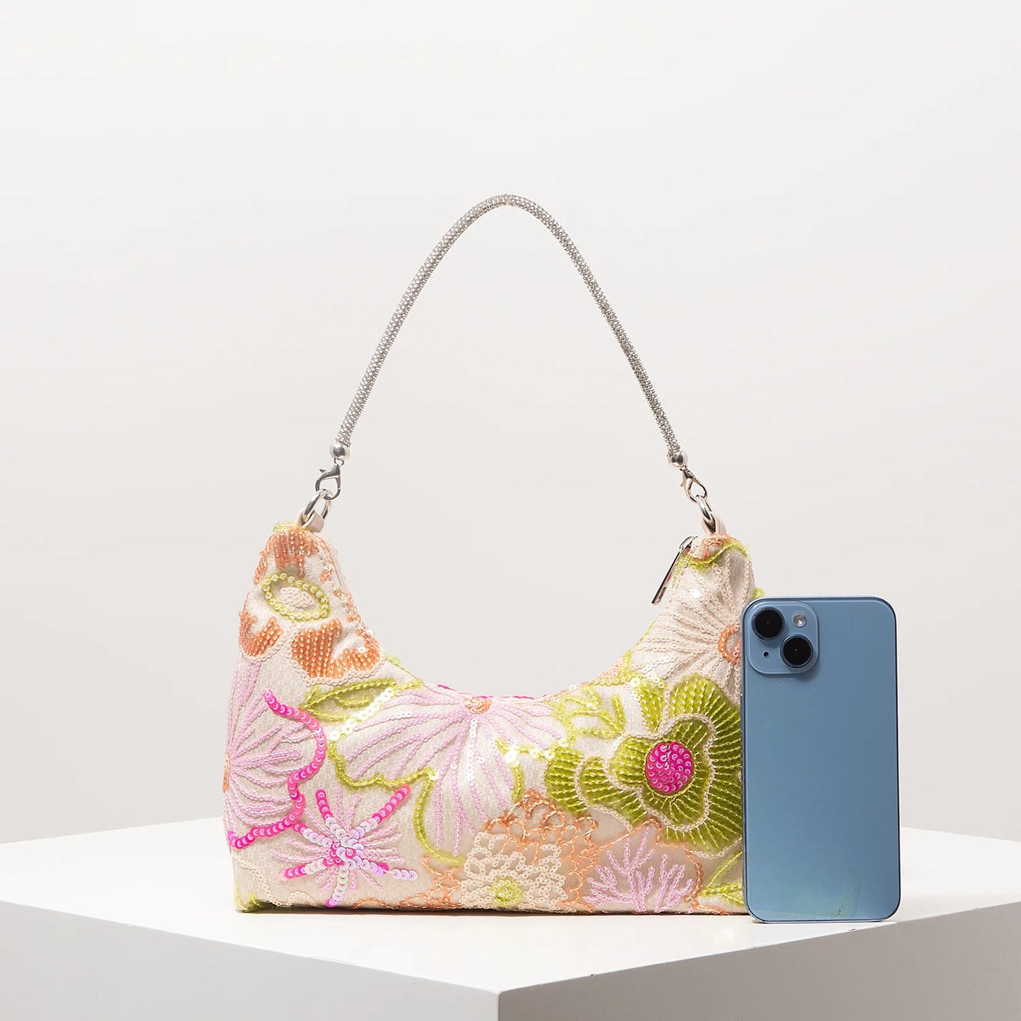 Floral Embroidered Sequin Shoulder Bag