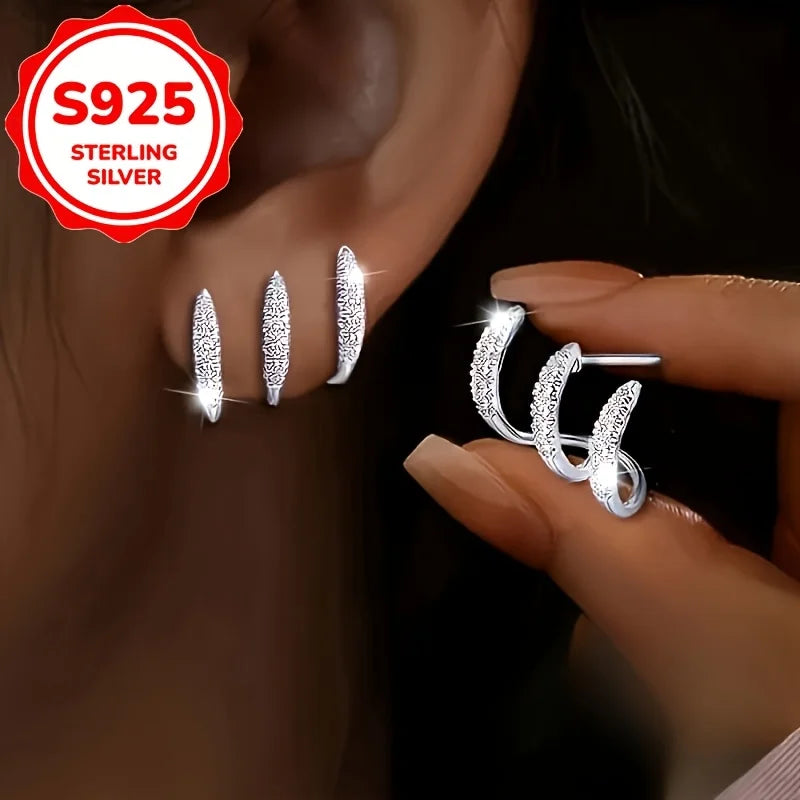 925 Sterling Silver Curved Stud Earrings Set