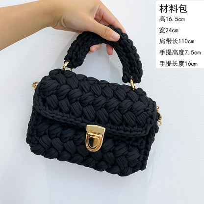 Woven Cotton Chain Crossbody Handbag