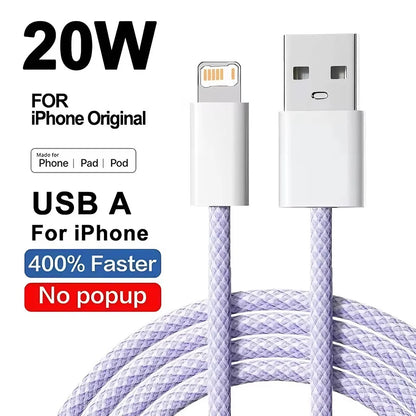 20W Braided Lightning Charging Cable with Reinforced Nylon Weave