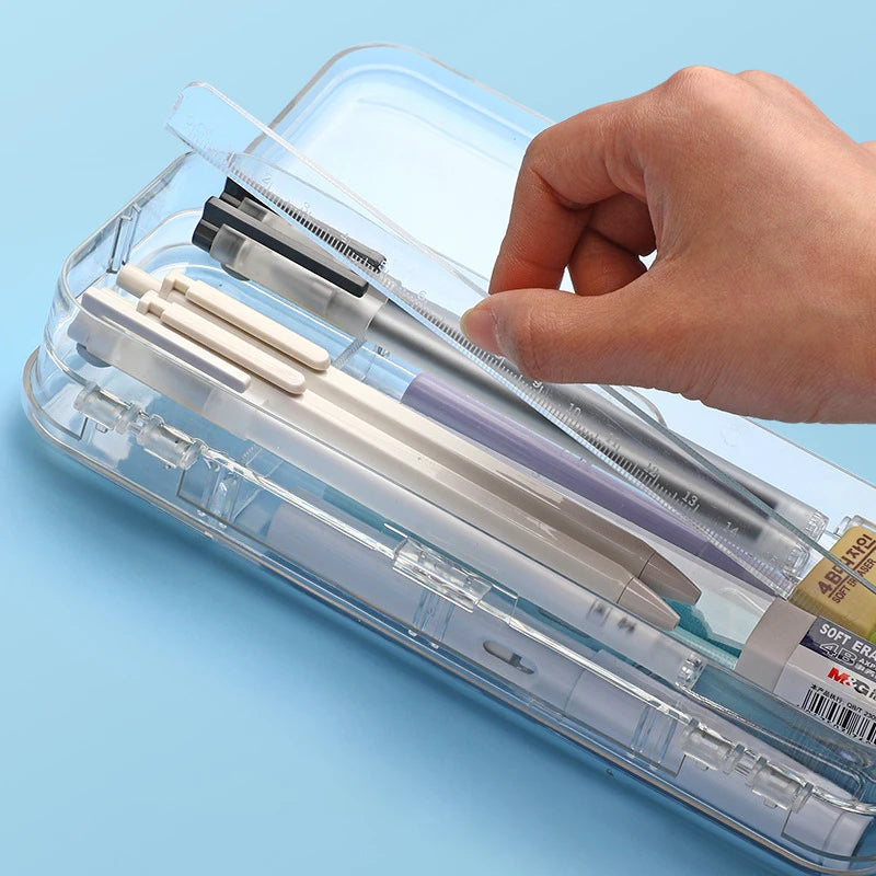 Double Layer Transparent Pencil Case – Large Capacity Stationery Organizer