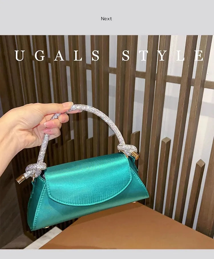 Satin Crystal Handle Evening Bag