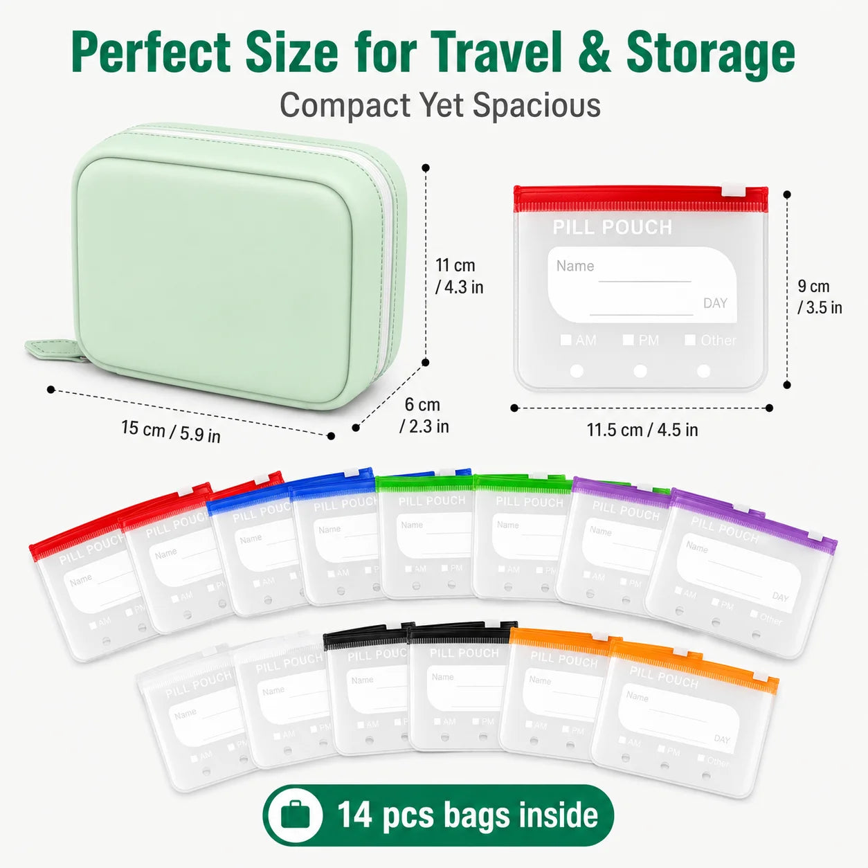 Travel Pill Organiser with 14 Reusable Pouches