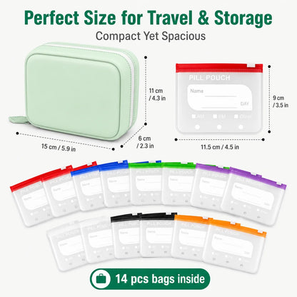 Travel Pill Organiser with 14 Reusable Pouches