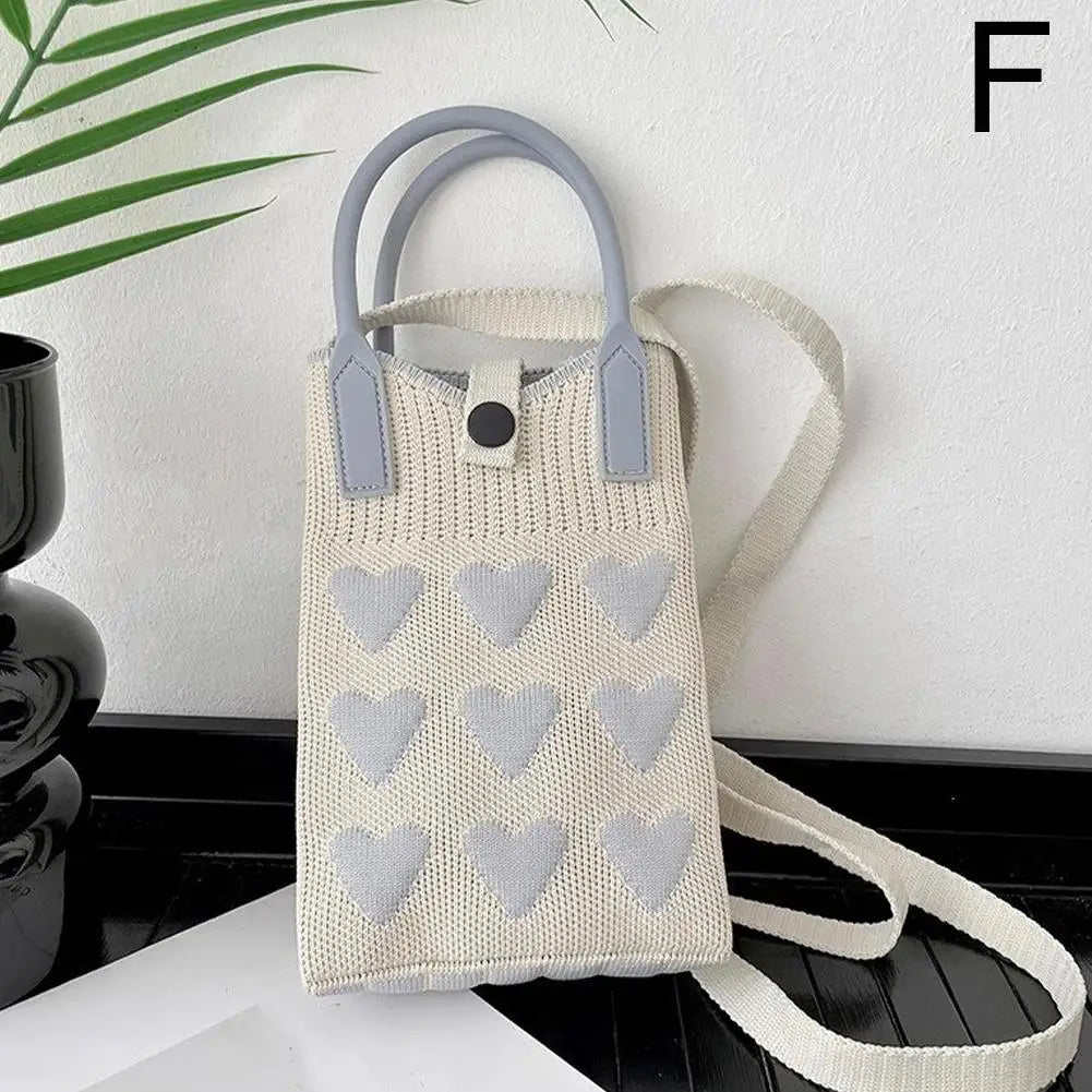 Knitted Heart Mini Crossbody Phone Bag