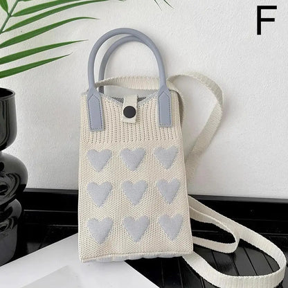 Knitted Heart Mini Crossbody Phone Bag