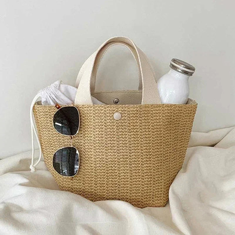 Woven Straw Bucket Tote Bag