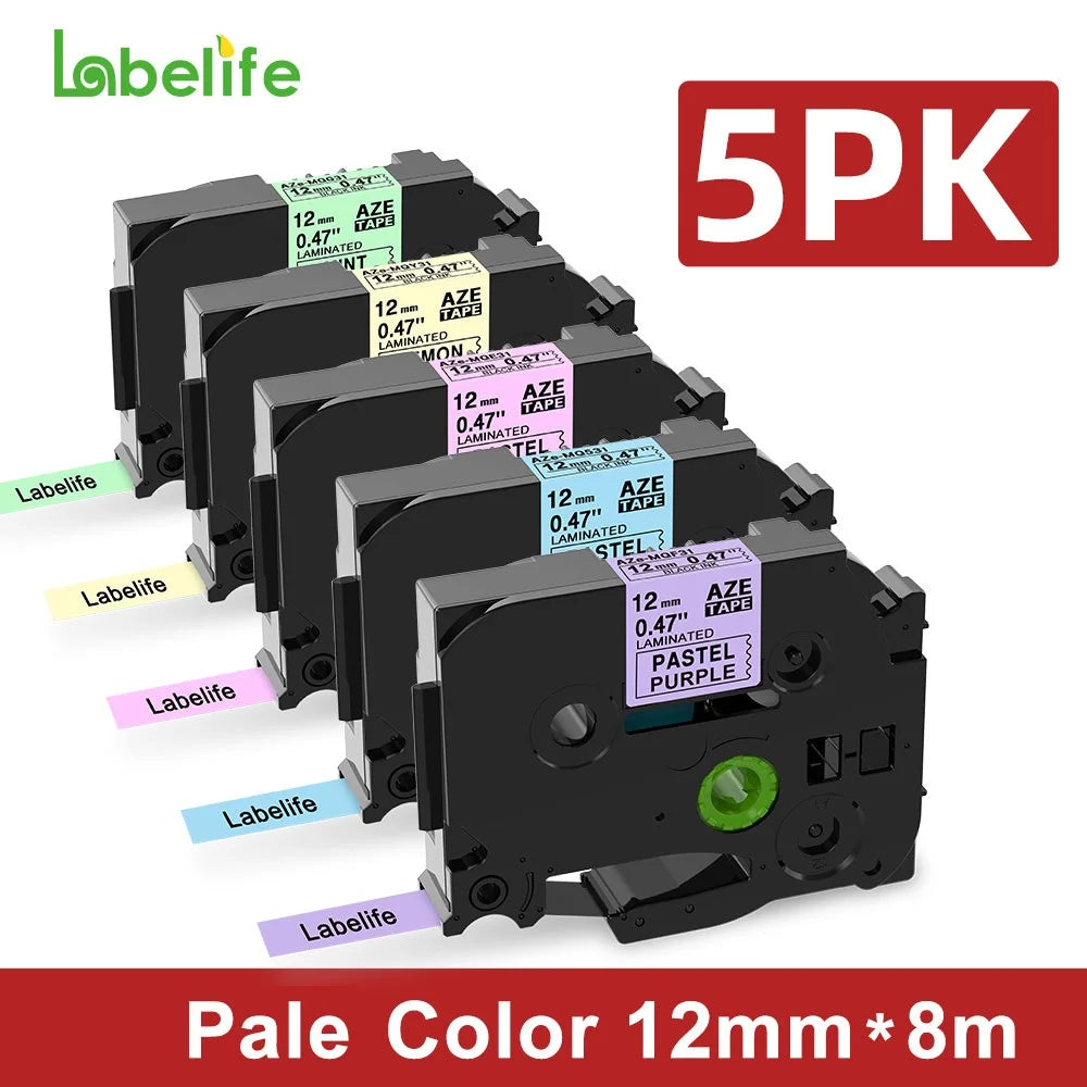 Labelife 5-Pack Compatible Brother P-Touch Label Tape Set