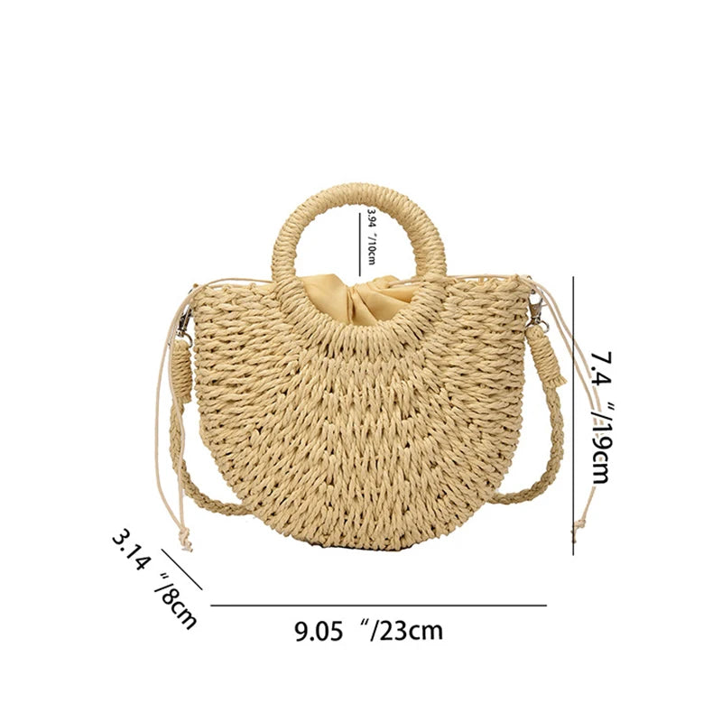 Handwoven Straw Rattan Crossbody Beach Bag