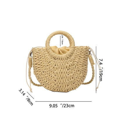 Handwoven Straw Rattan Crossbody Beach Bag