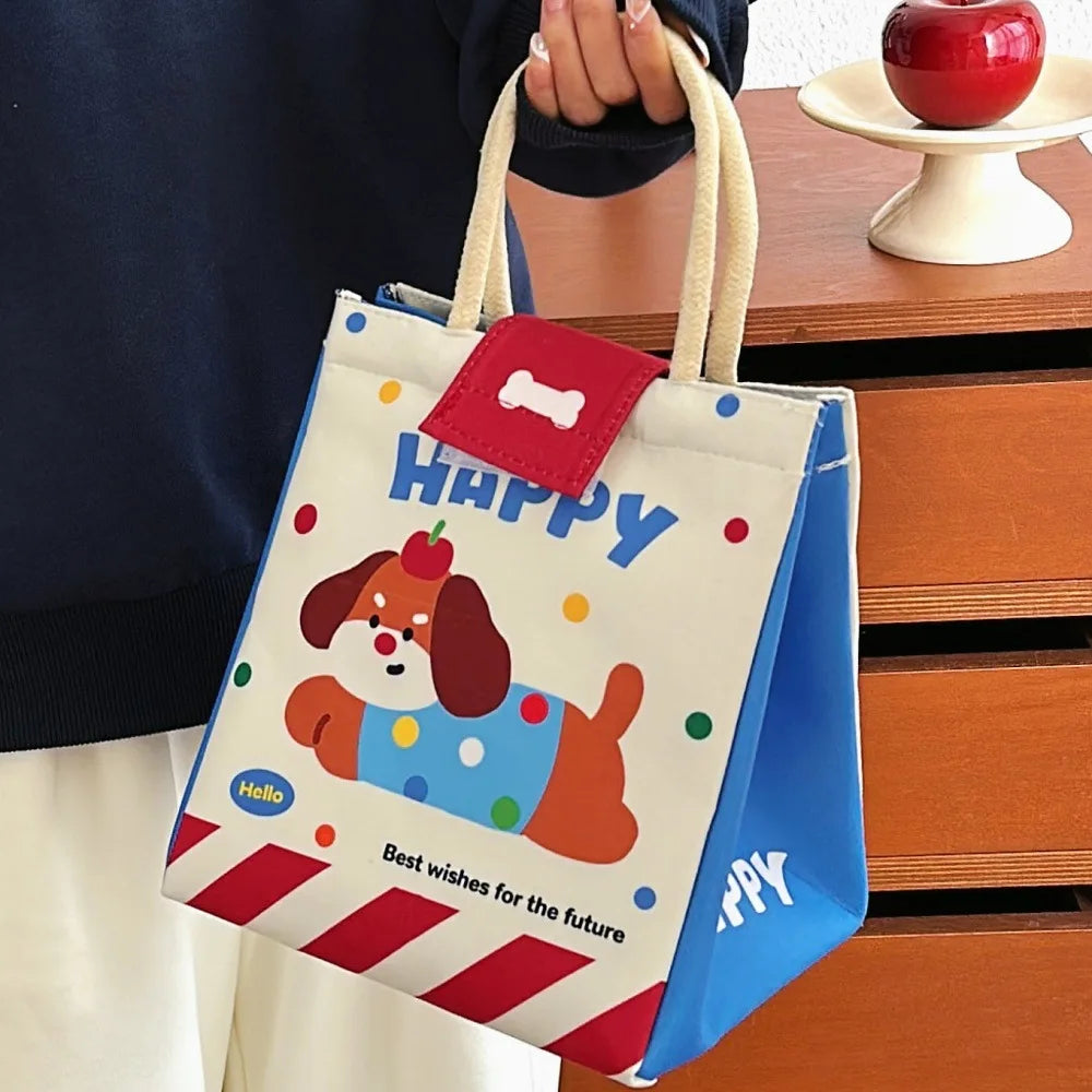 Cute Insulated Canvas Bento Lunch Tote Bag