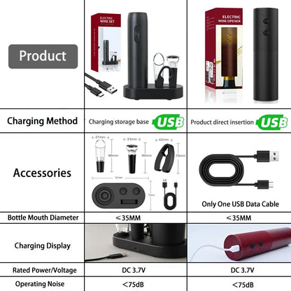 USB Rechargeable Electric Wine Opener Set