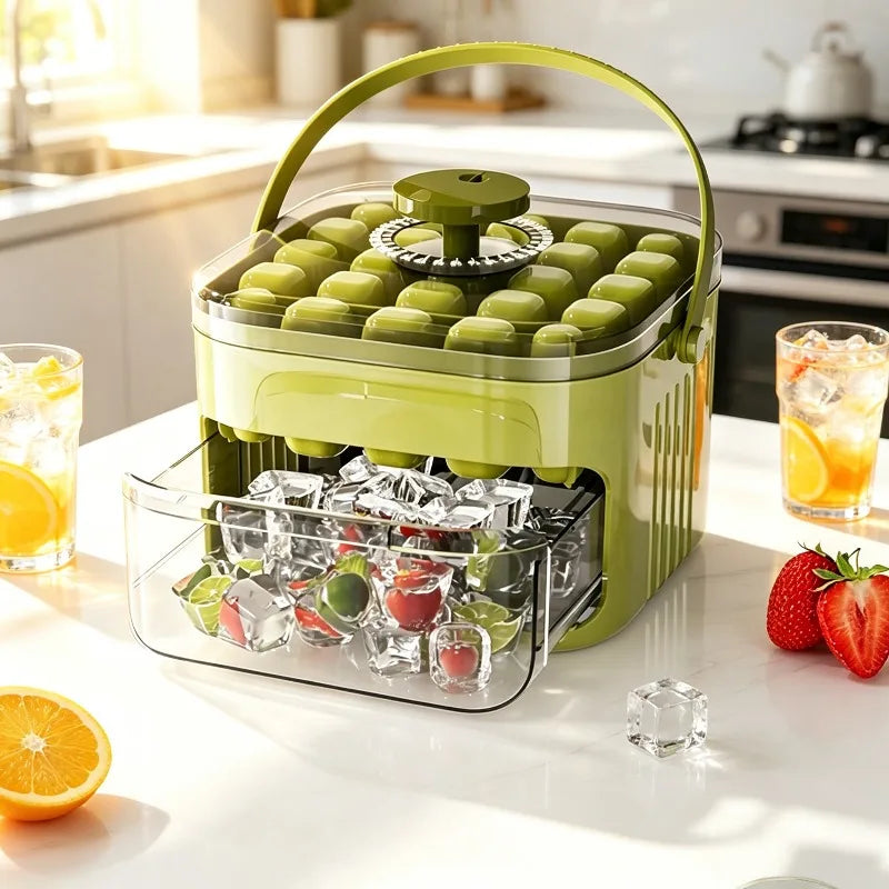 50-Grid Press Ice Cube Maker with Storage Box