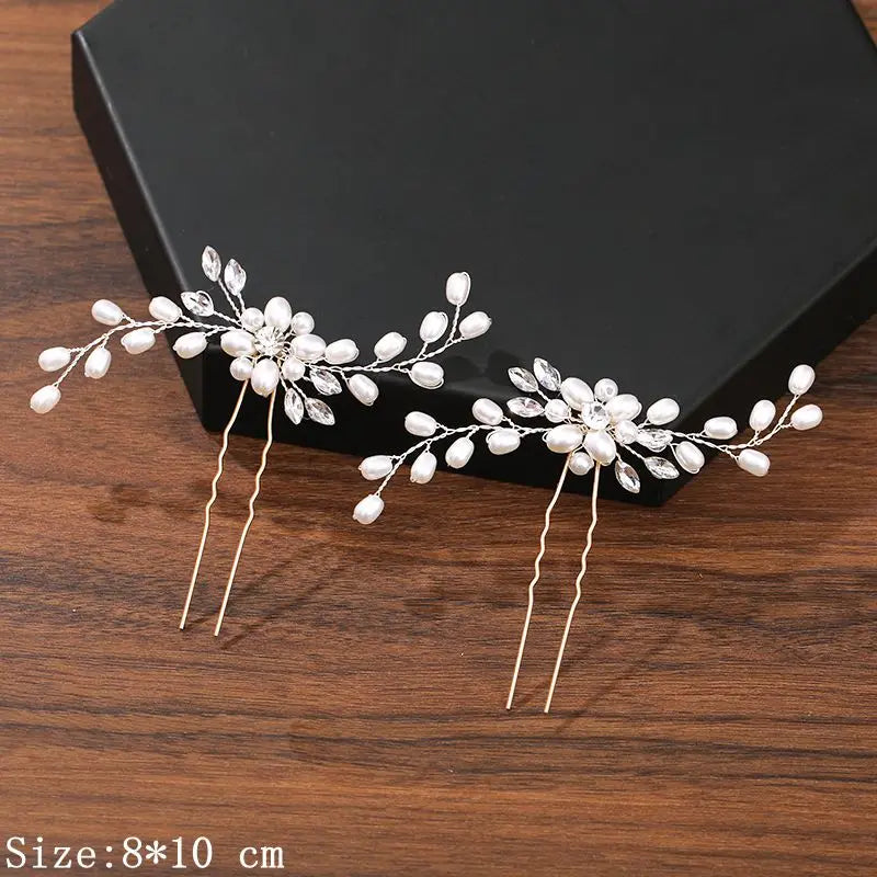 Pearl Rhinestone Flower Hair Pins